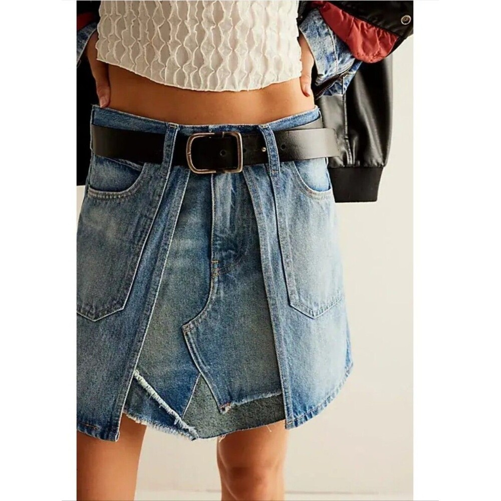 Free People We The Free Bare With Me Denim Mini Skirt High-rise Waist  25  $128